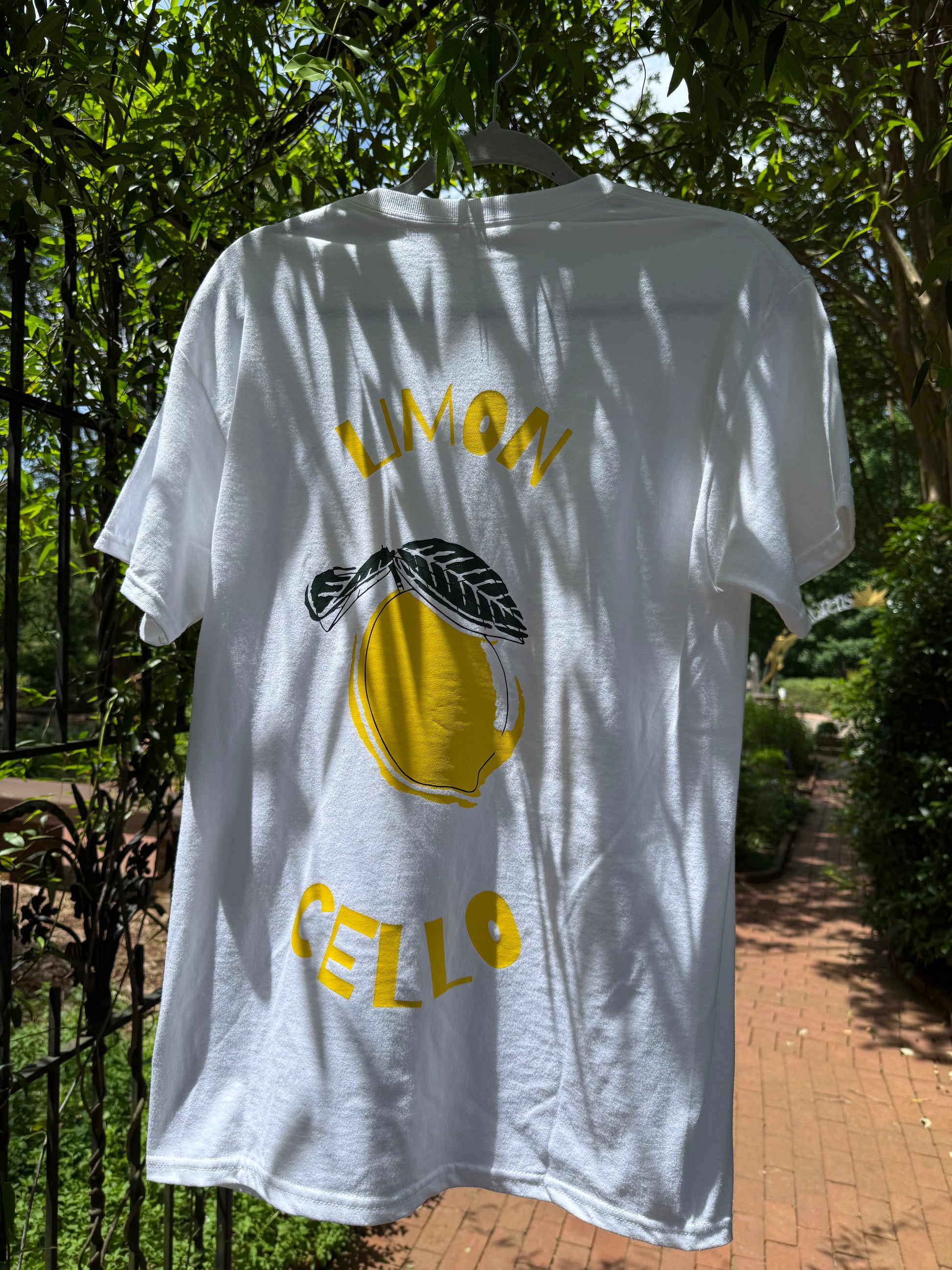 White tee with lemon graphic